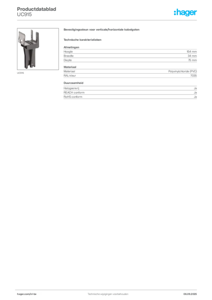 Afbeelding Hager Productdatablad UC915 | Hager Belgium