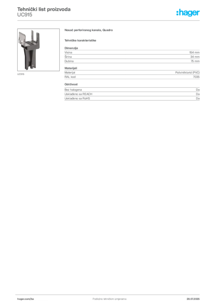 Slika Hager Product data sheet UC915  | Hager