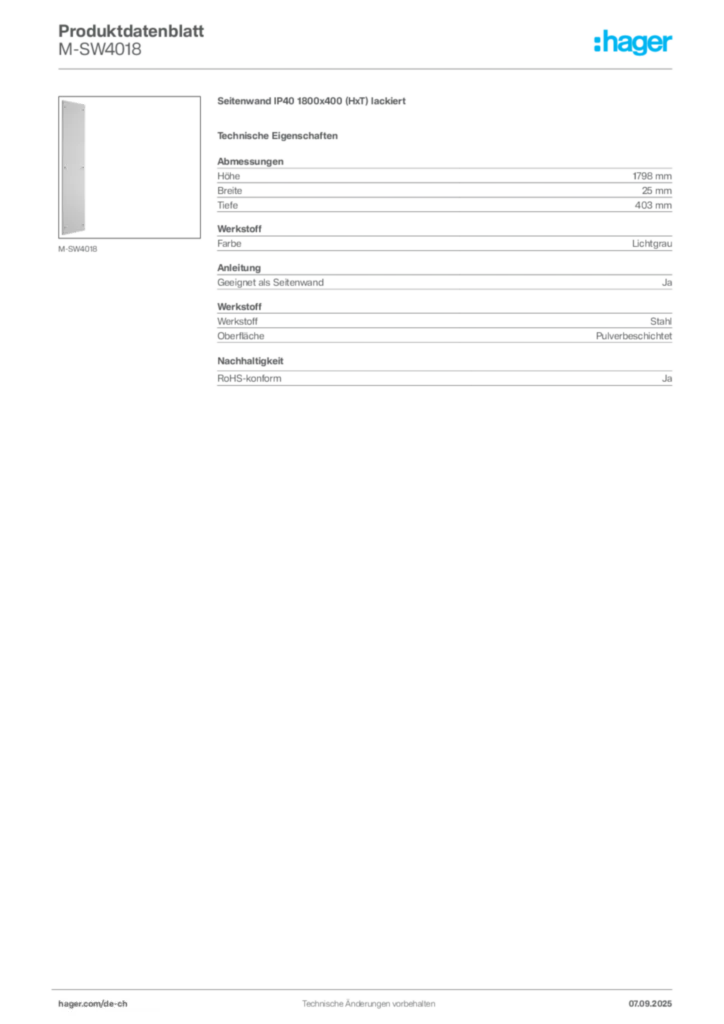 Bild Hager Produktdatenblatt M-SW4018 | Hager Schweiz