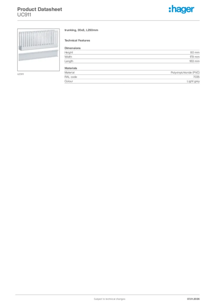 Image Hager Product data sheet UC911  | Hager Africa