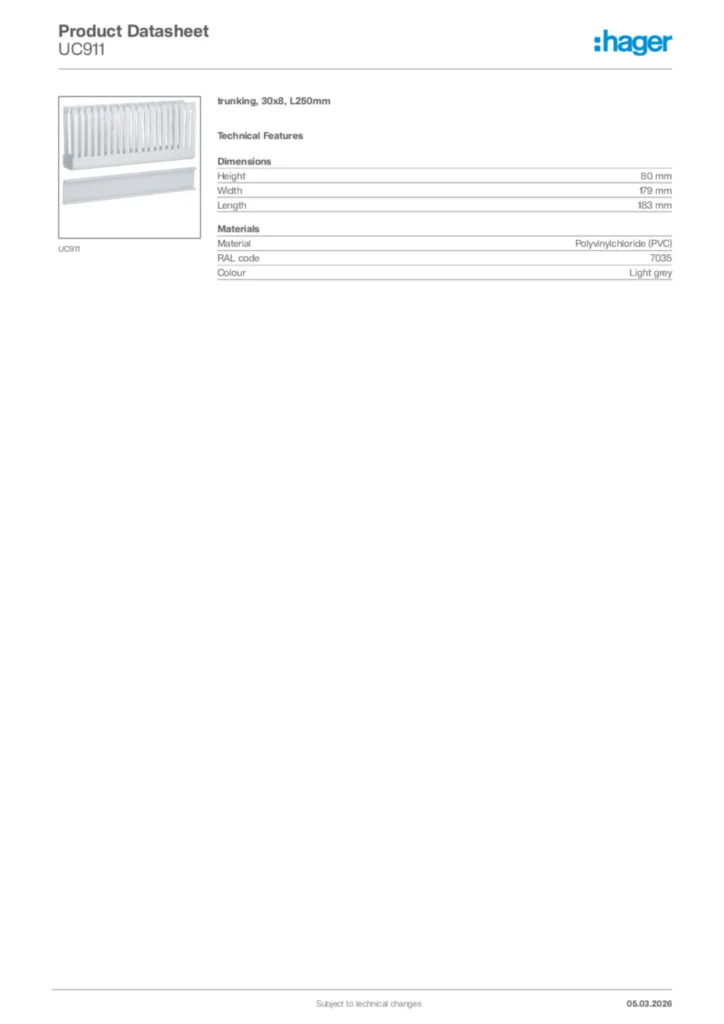 Image Hager Product data sheet UC911  | Hager Africa