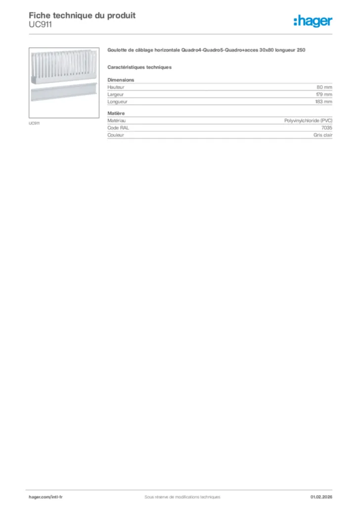 Image Hager Fiche technique du produit UC911 | Hager Afrique