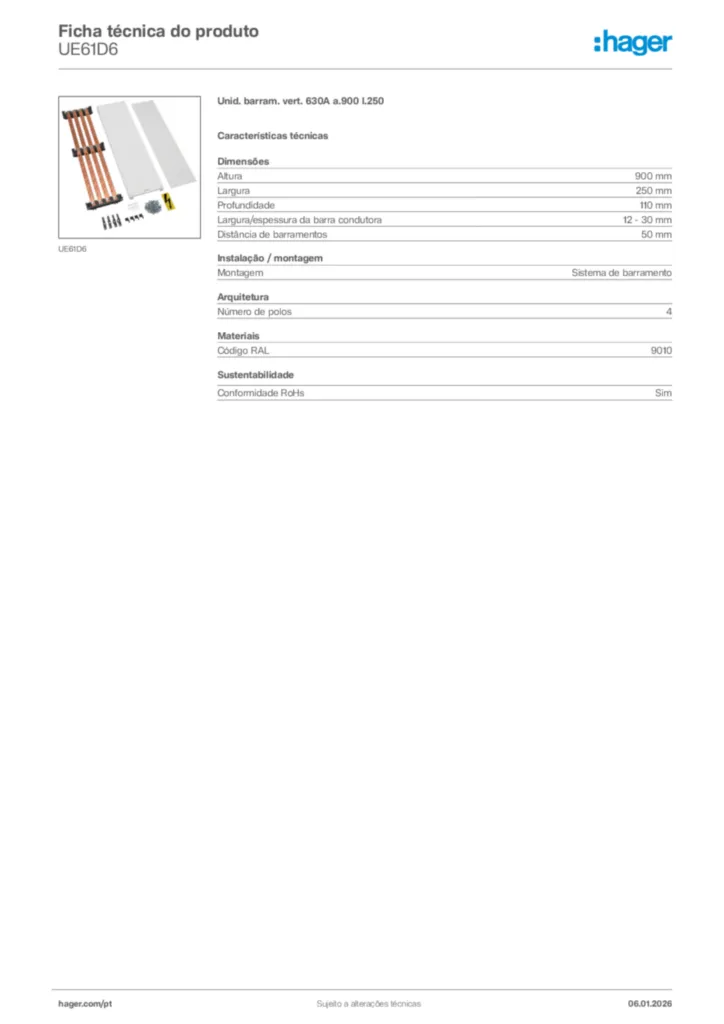Imagem Hager Ficha técnica do produto UE61D6 | Hager Portugal