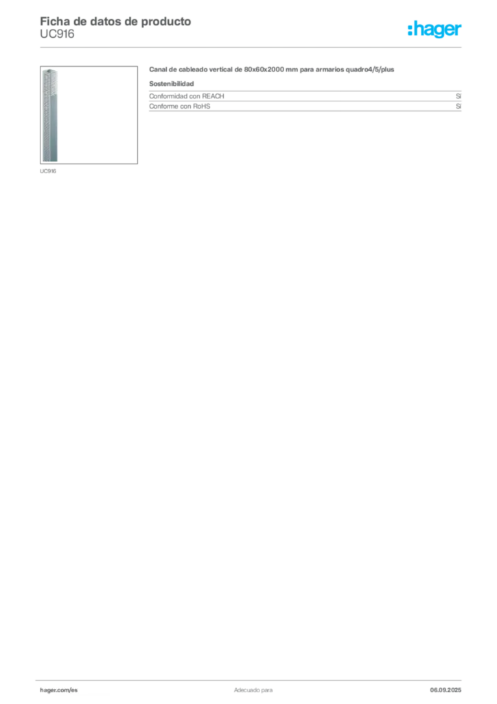 Imagen Hager Ficha de datos de producto UC916 | Hager España