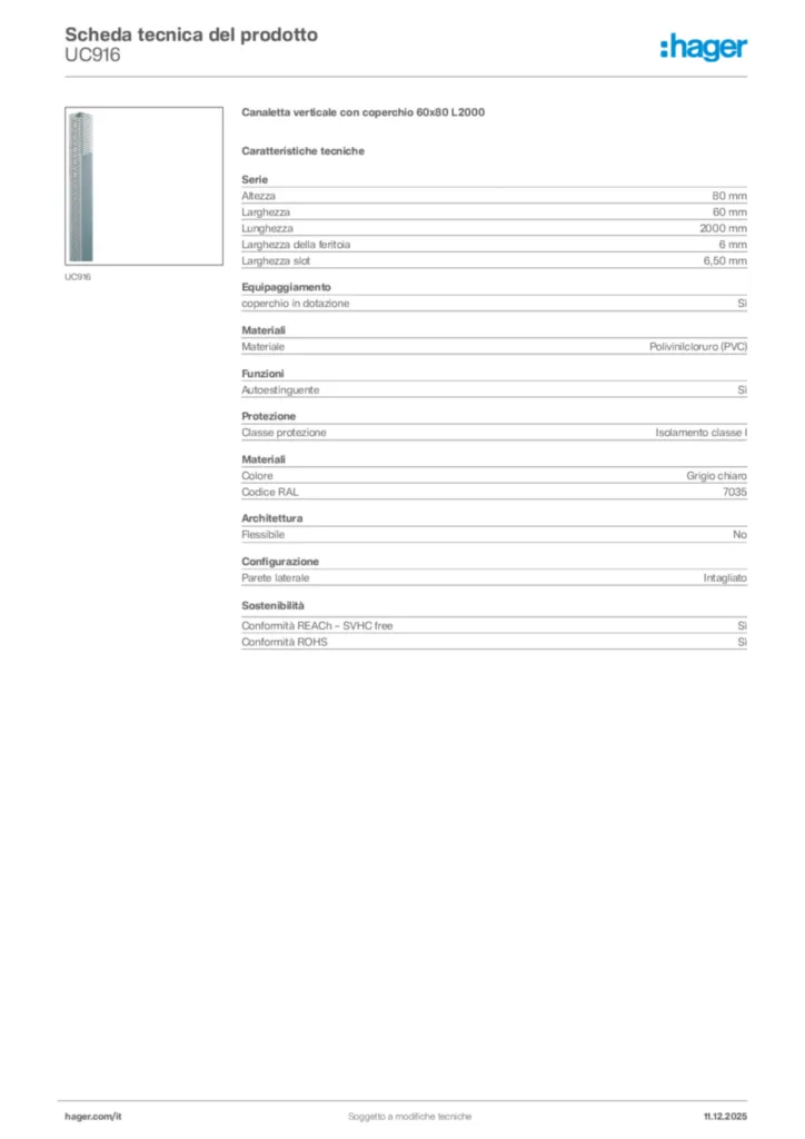Immagine Hager Scheda tecnica del prodotto UC916 | Hager Italia