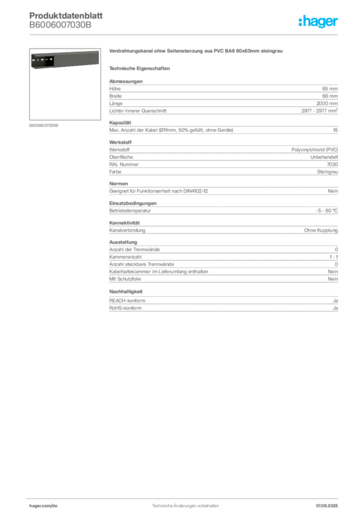 Bild Hager Produktdatenblatt B6006007030B | Hager Deutschland