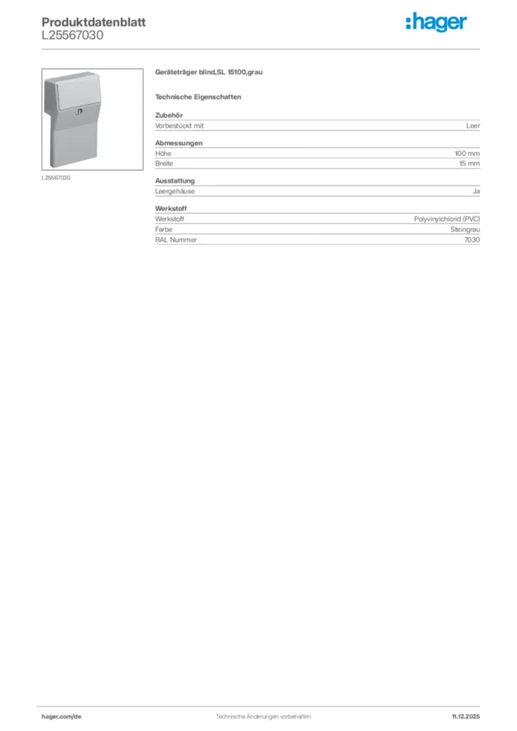 Bild Hager Produktdatenblatt L25567030 | Hager Deutschland