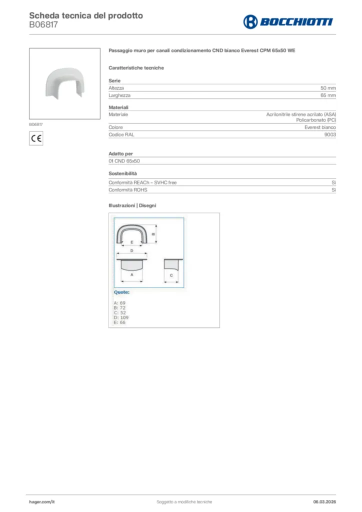 Immagine Bocchiotti Scheda tecnica del prodotto B06817 | Hager Italia