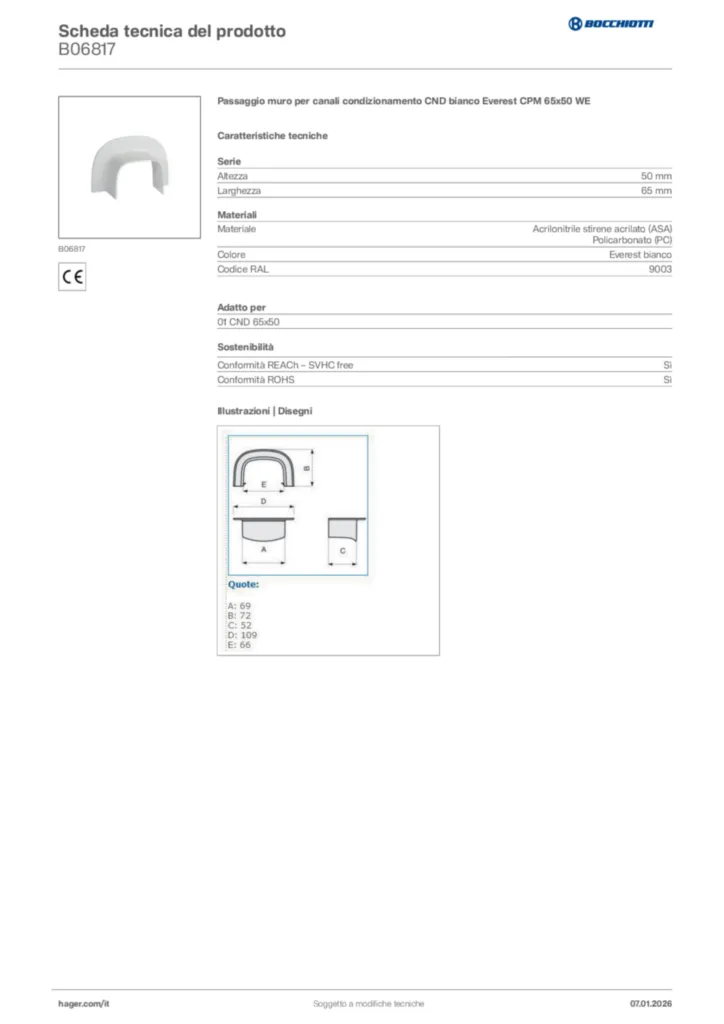 Immagine Bocchiotti Scheda tecnica del prodotto B06817 | Hager Italia