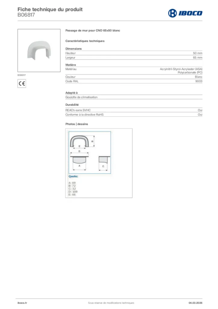 Image Iboco Fiche technique du produit B06817 | Hager France