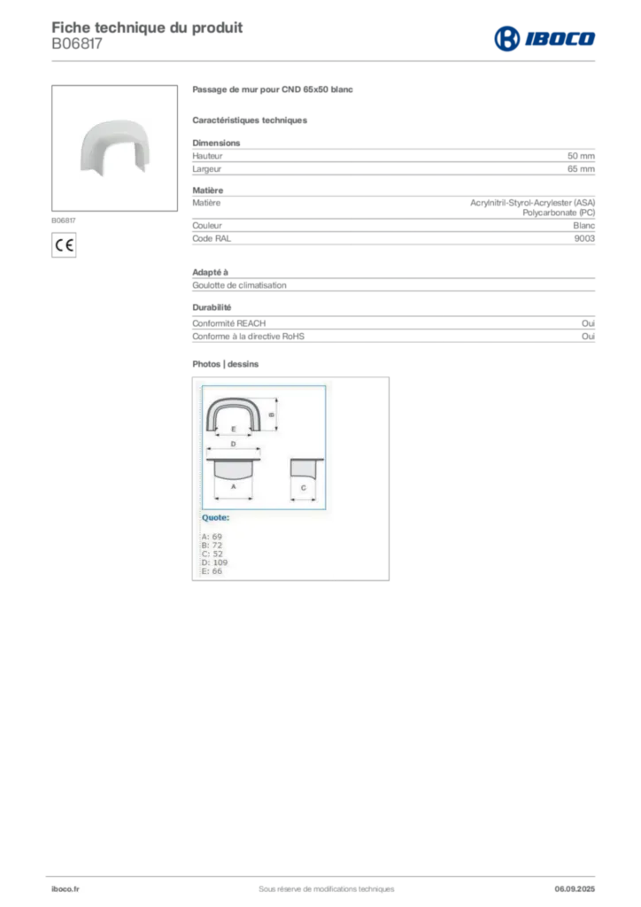 Image Iboco Fiche technique du produit B06817 | Hager France