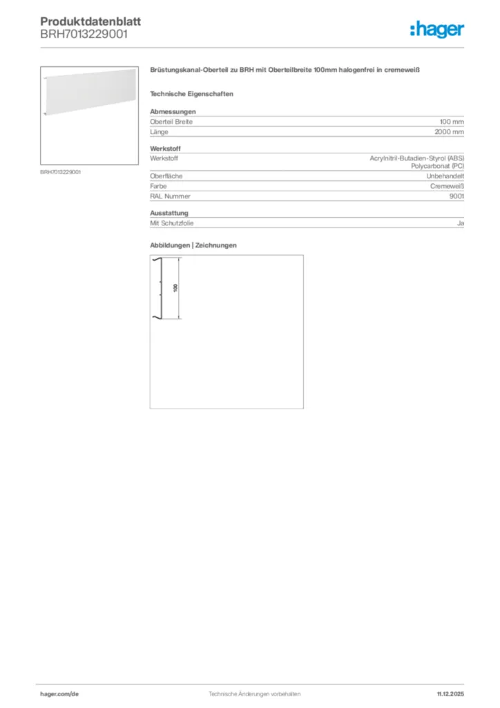Bild Hager Produktdatenblatt BRH7013229001 | Hager Deutschland