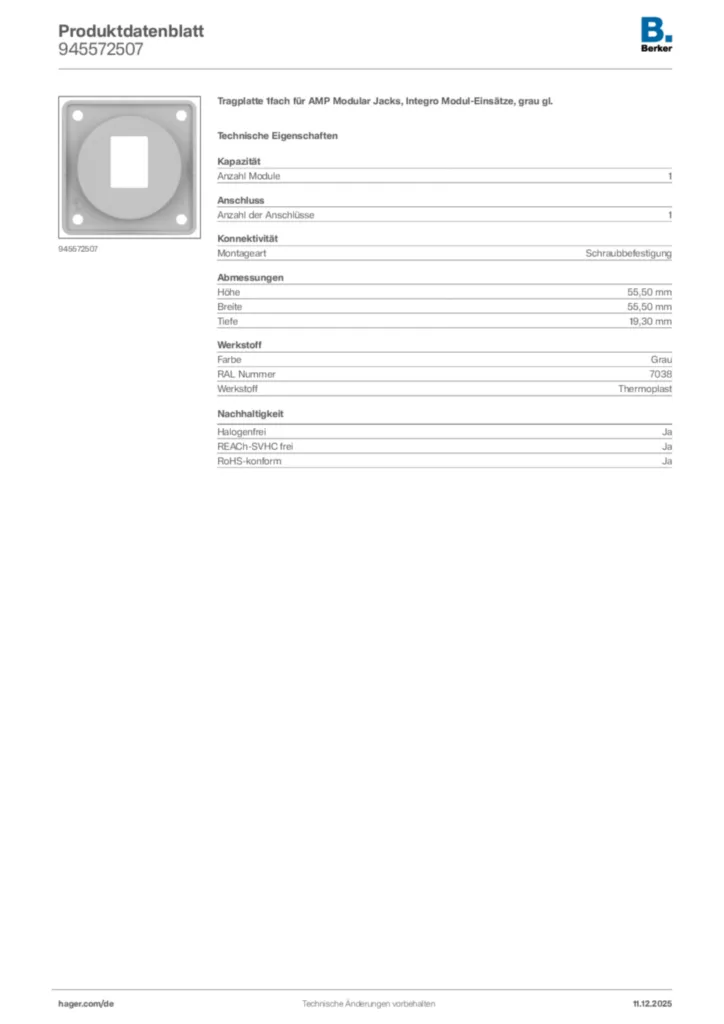 Berker Produktdatenblatt 945572507