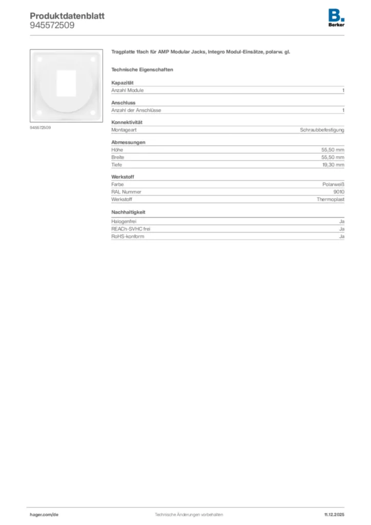 Berker Produktdatenblatt 945572509
