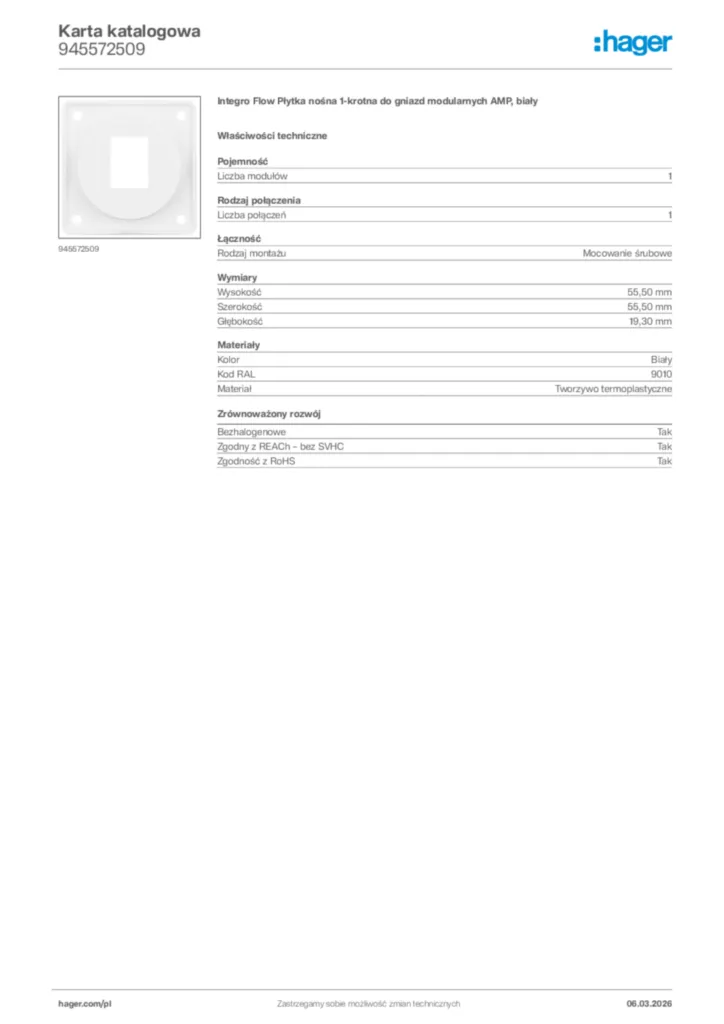 Zdjęcie Hager Karta katalogowa 945572509 | Hager Polska