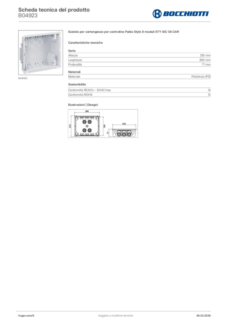 Immagine Bocchiotti Scheda tecnica del prodotto B04923 | Hager Italia