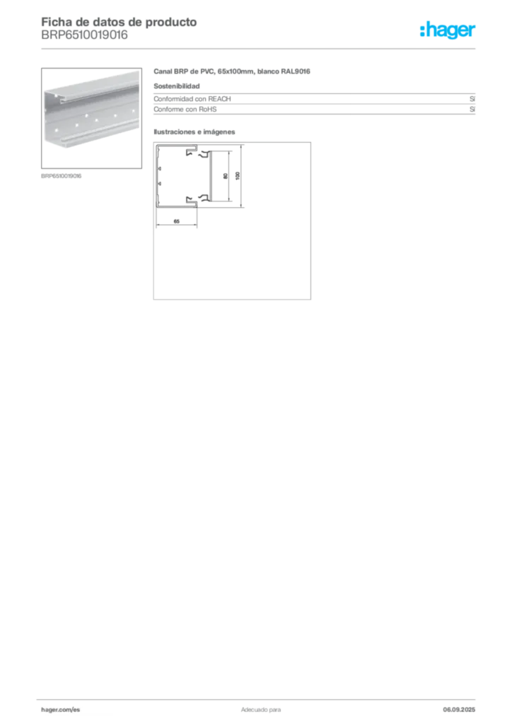 Imagen Hager Ficha de datos de producto BRP6510019016 | Hager España