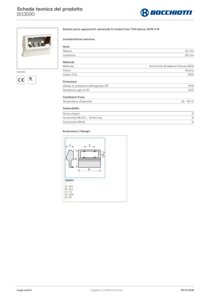 Immagine Bocchiotti Scheda tecnica del prodotto B03590 | Hager Italia