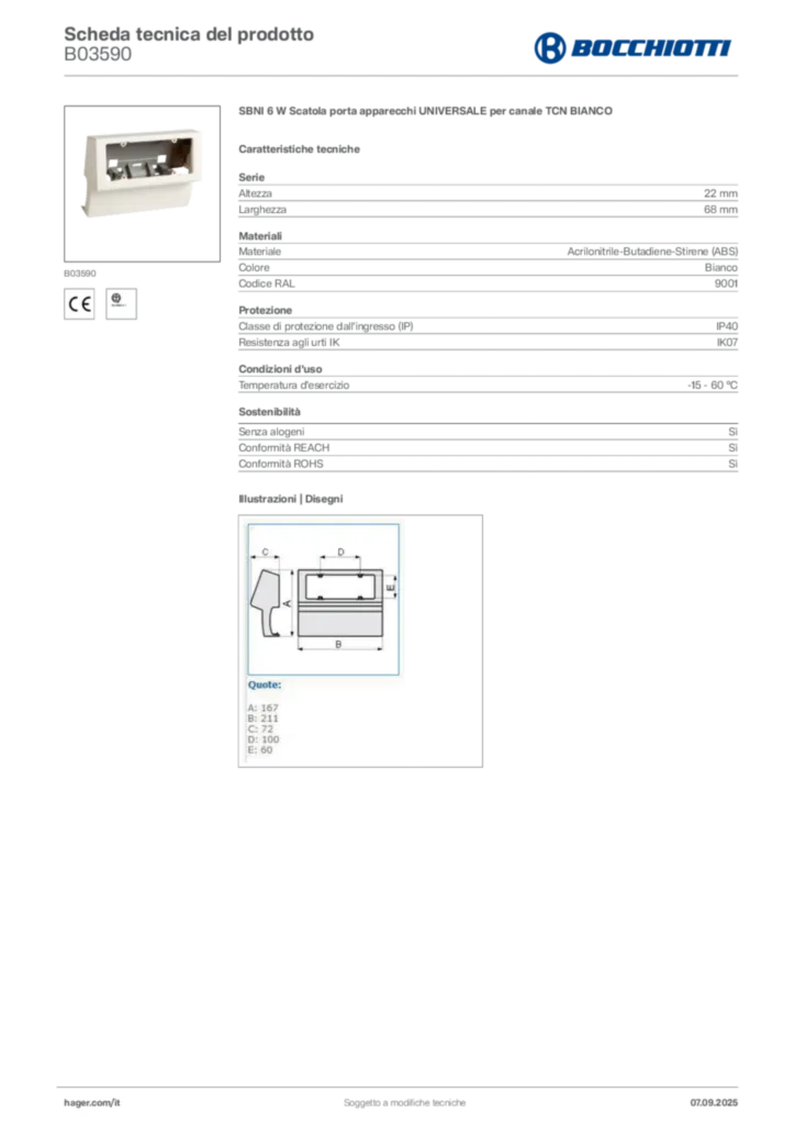 Immagine Bocchiotti Scheda tecnica del prodotto B03590 | Hager Italia