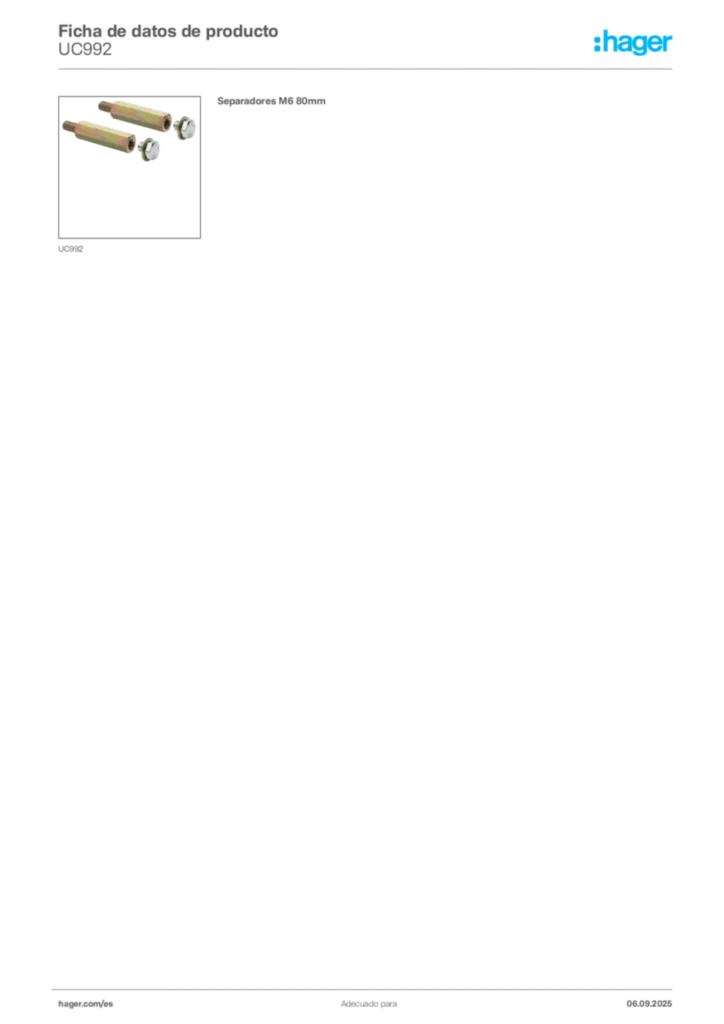 Imagen Hager Ficha de datos de producto UC992 | Hager España