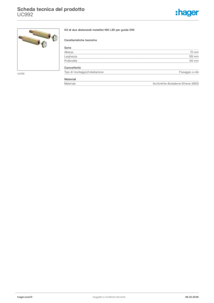 Immagine Hager Scheda tecnica del prodotto UC992 | Hager Italia