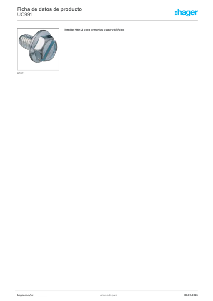 Imagen Hager Ficha de datos de producto UC991 | Hager España