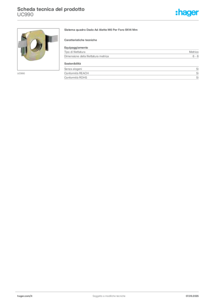 Immagine Hager Scheda tecnica del prodotto UC990 | Hager Italia