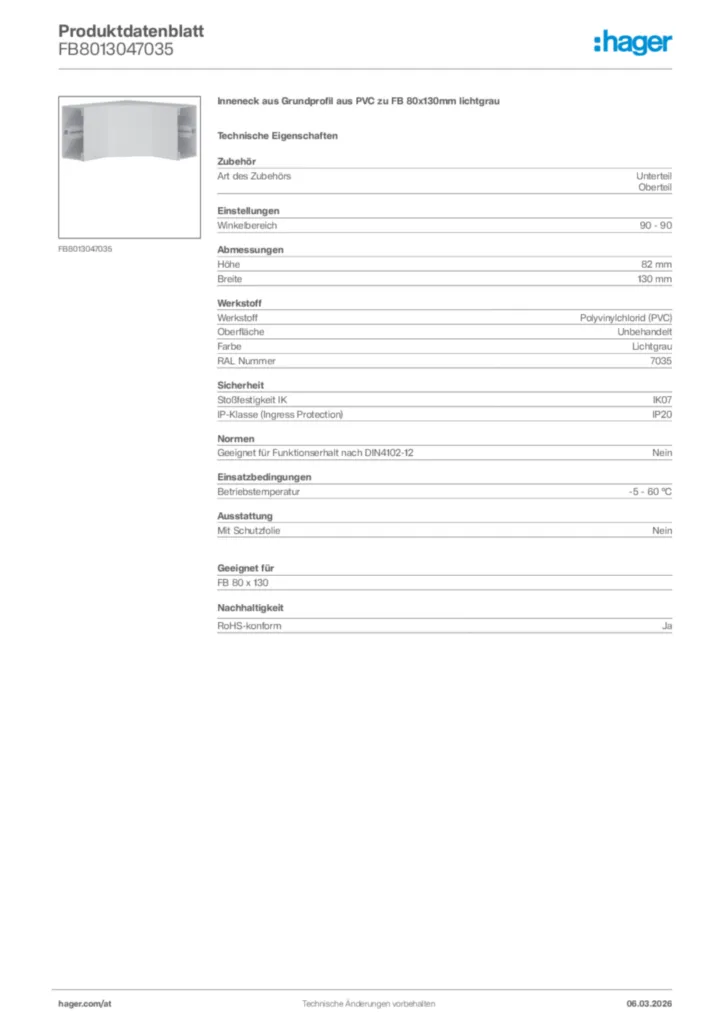 Bild Hager Produktdatenblatt FB8013047035 | Hager Deutschland