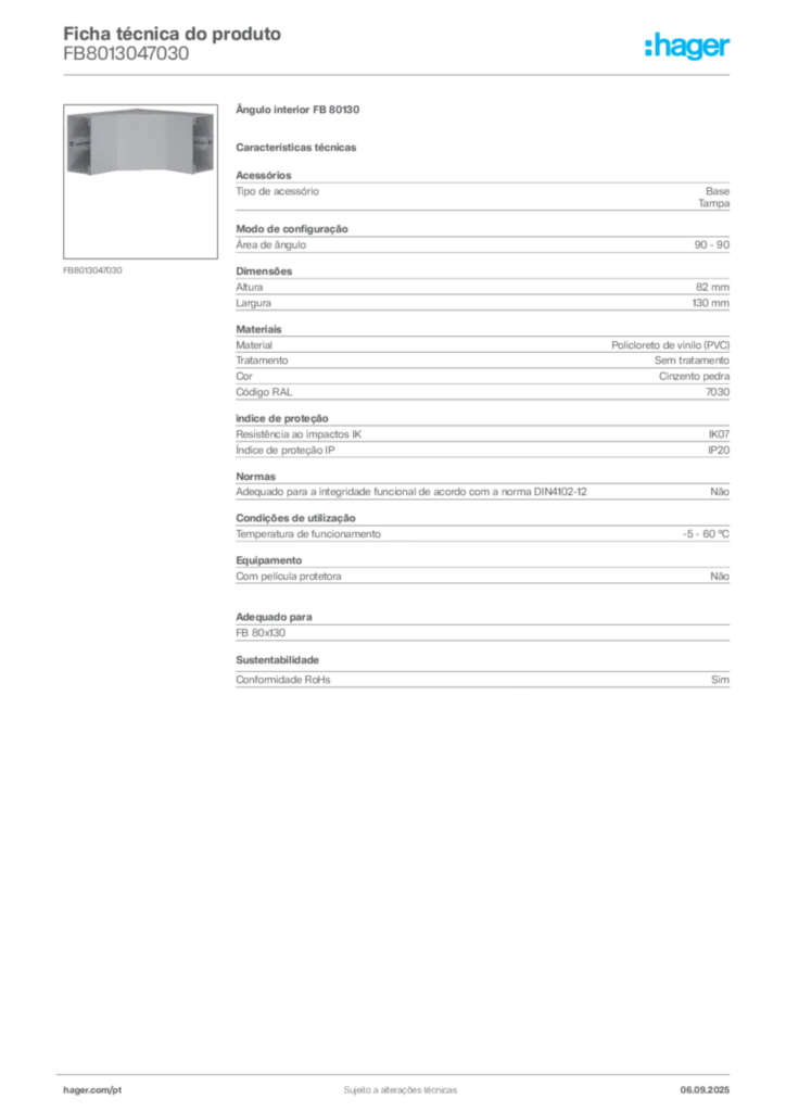 Imagem Hager Ficha técnica do produto FB8013047030 | Hager Portugal