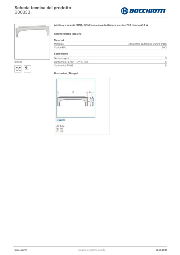 Immagine Bocchiotti Scheda tecnica del prodotto B00333 | Hager Italia