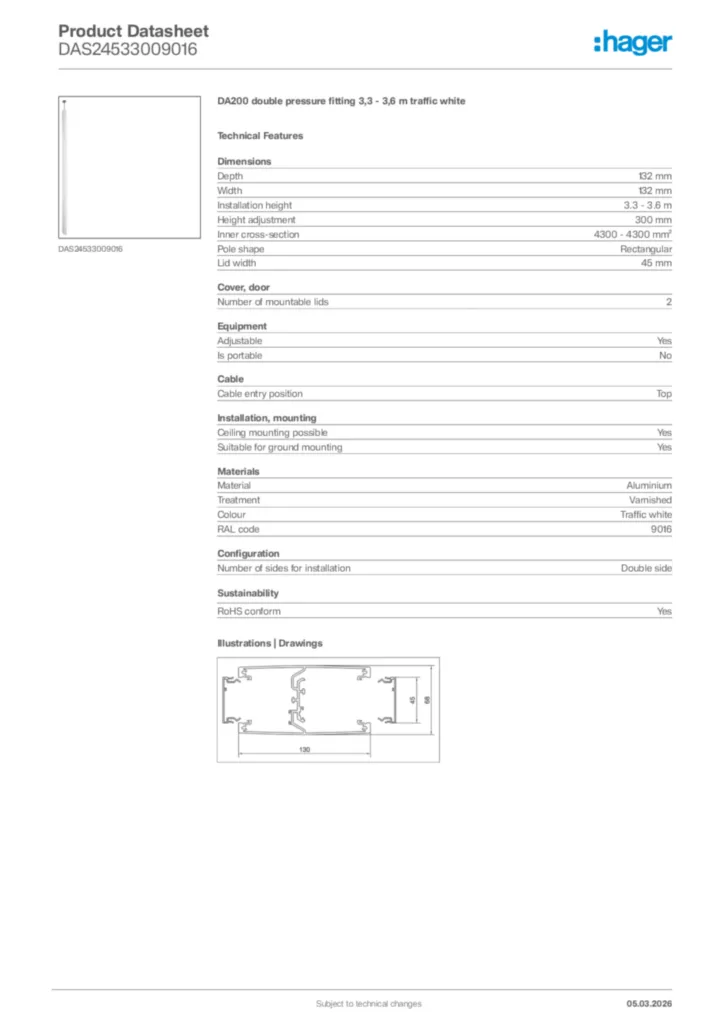 Image Hager Product data sheet DAS24533009016  | Hager Africa