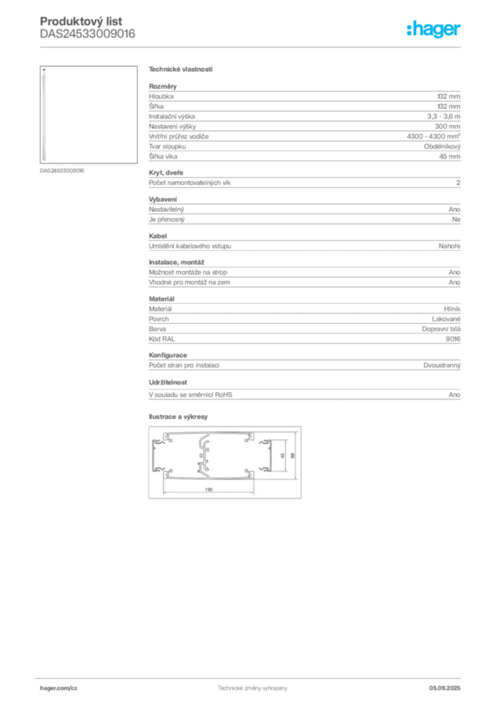 Obrázek Hager Produktový list DAS24533009016 | Hager