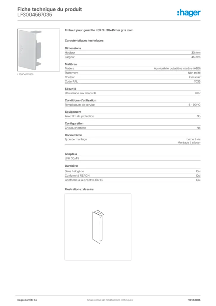 Image Hager Fiche technique du produit LF3004567035 | Hager Belgique