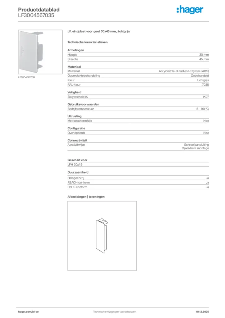 Afbeelding Hager Productdatablad LF3004567035 | Hager Belgium