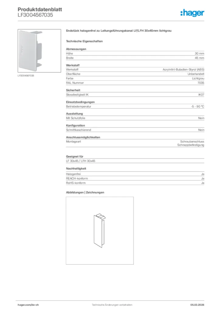 Bild Hager Produktdatenblatt LF3004567035 | Hager Schweiz