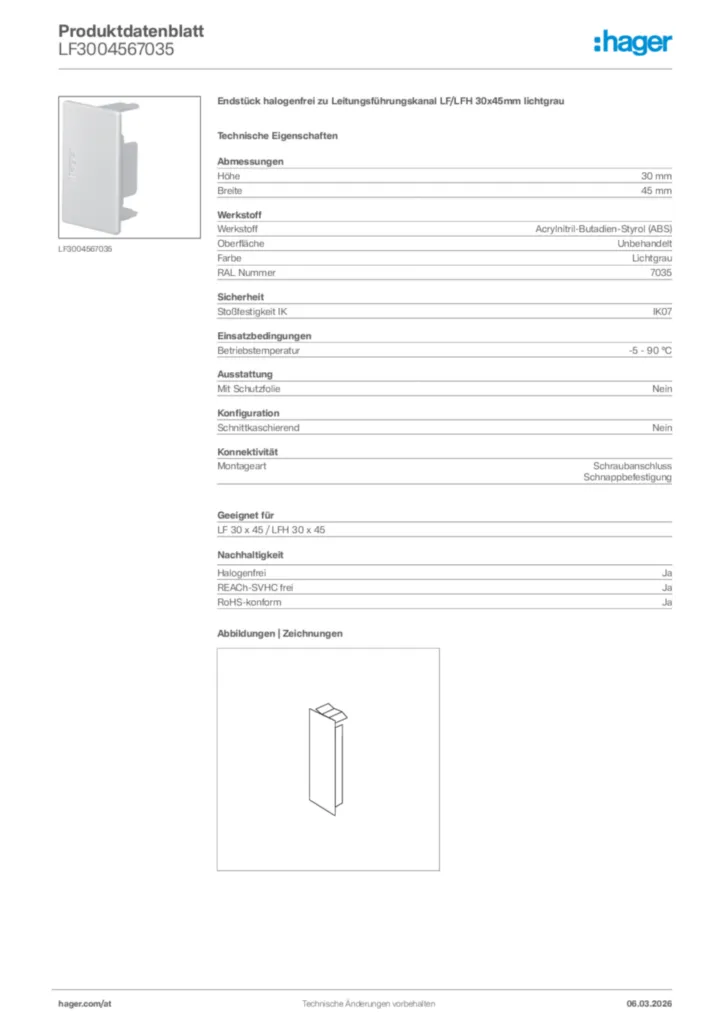 Bild Hager Produktdatenblatt LF3004567035 | Hager Deutschland