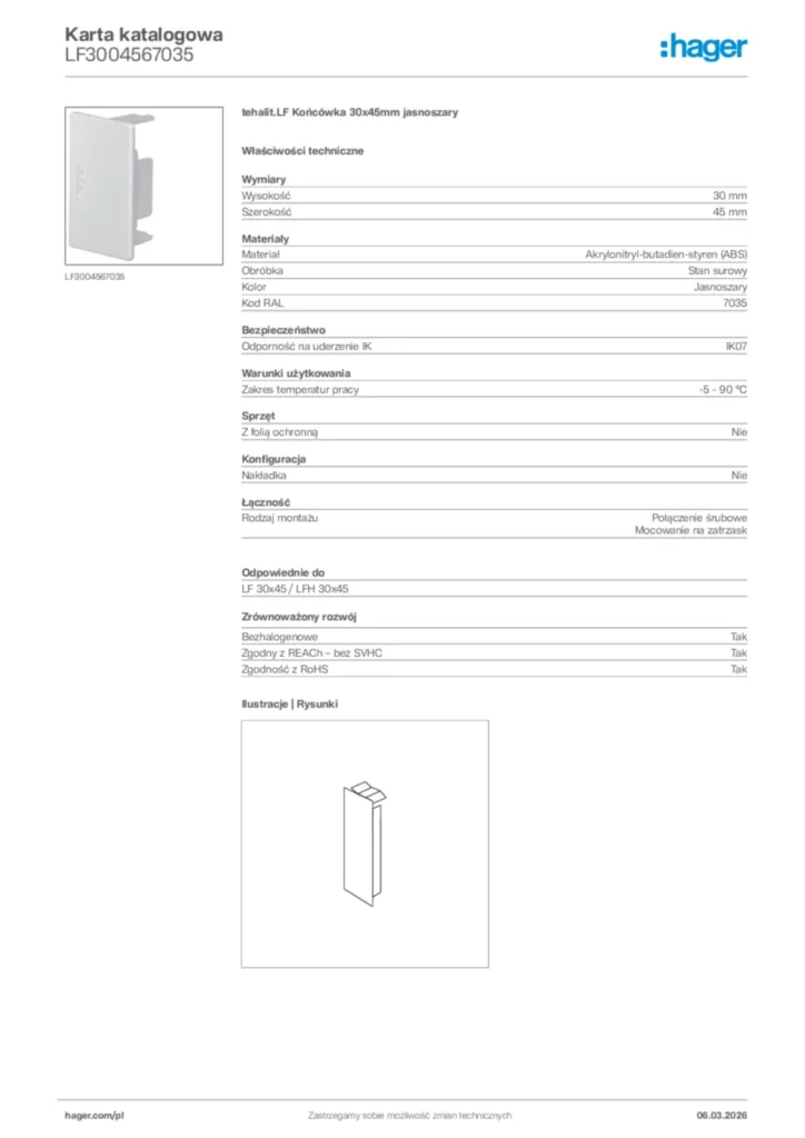 Zdjęcie Hager Karta katalogowa LF3004567035 | Hager Polska