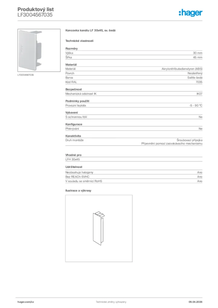 Obrázek Hager Product data sheet LF3004567035 | Hager