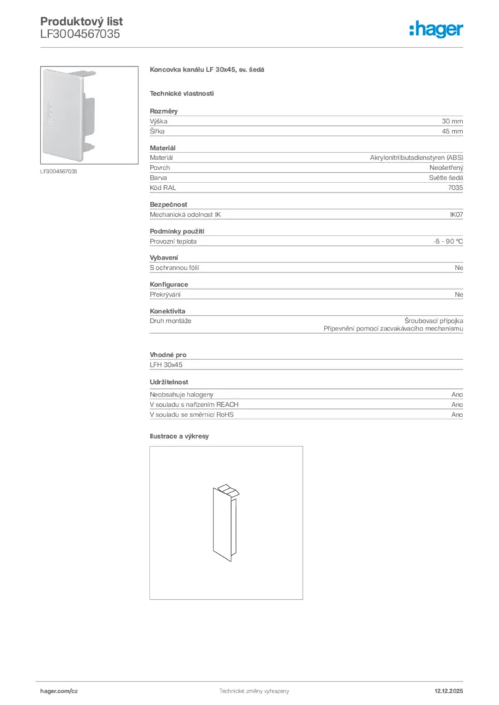Obrázek Hager Produktový list LF3004567035 | Hager