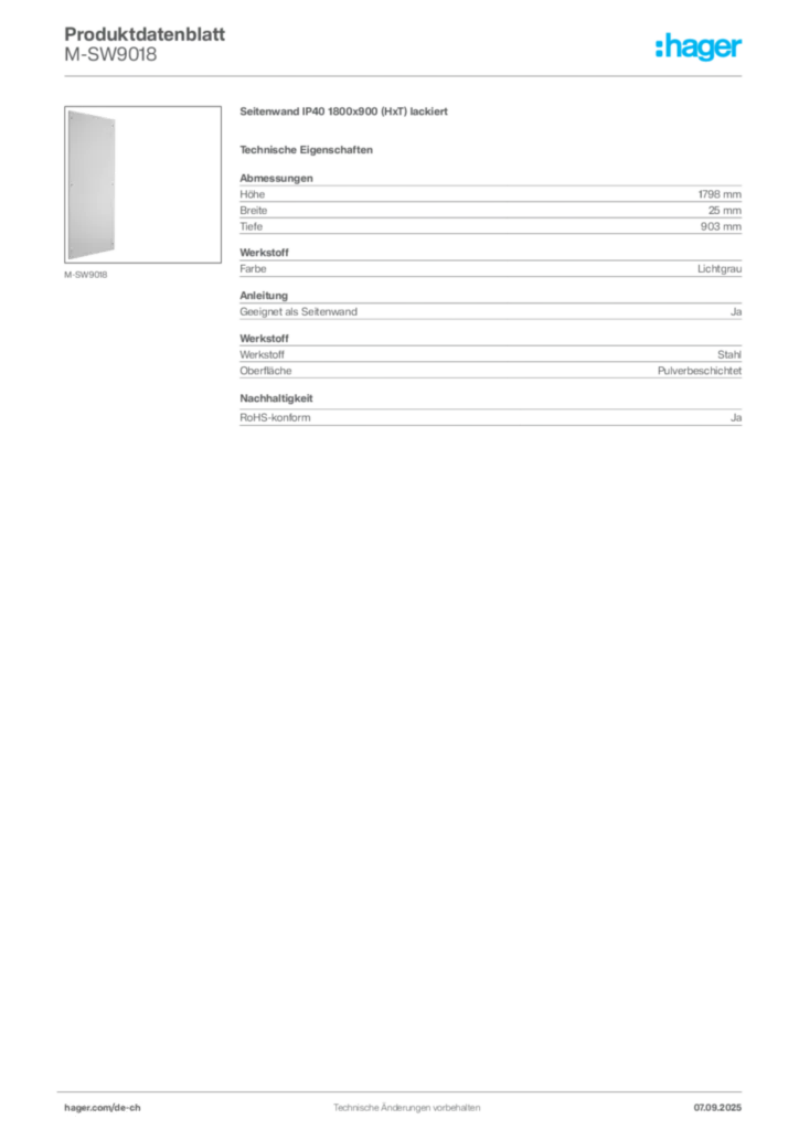 Bild Hager Produktdatenblatt M-SW9018 | Hager Schweiz