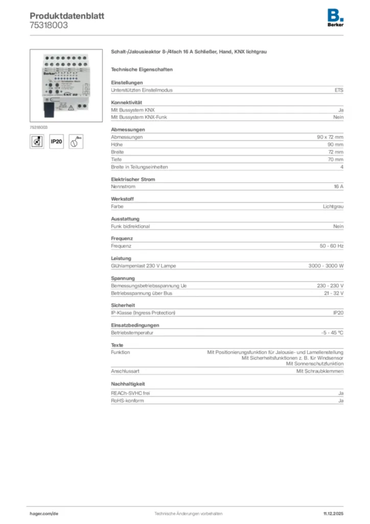 Bild Berker Produktdatenblatt 75318003 | Hager Deutschland