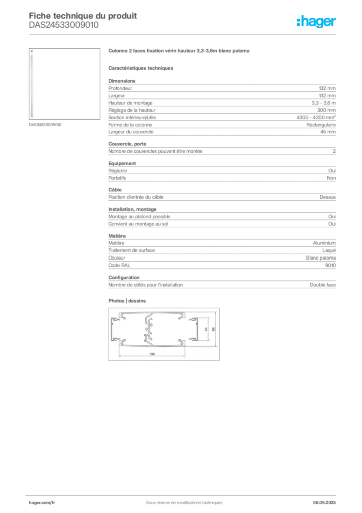 Image Hager Fiche technique du produit DAS24533009010 | Hager France