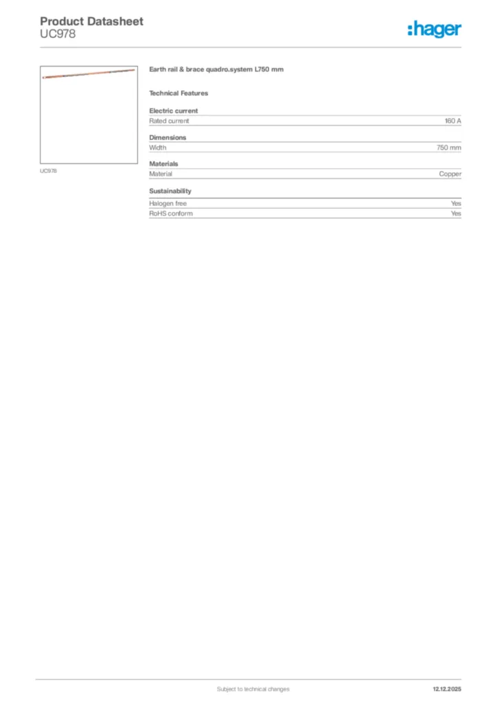 Image Hager Product data sheet UC978  | Hager Africa