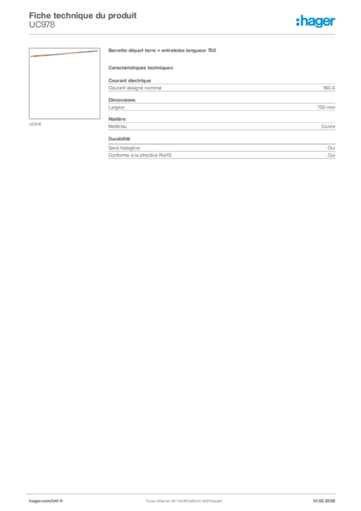 Image Hager Fiche technique du produit UC978 | Hager Afrique