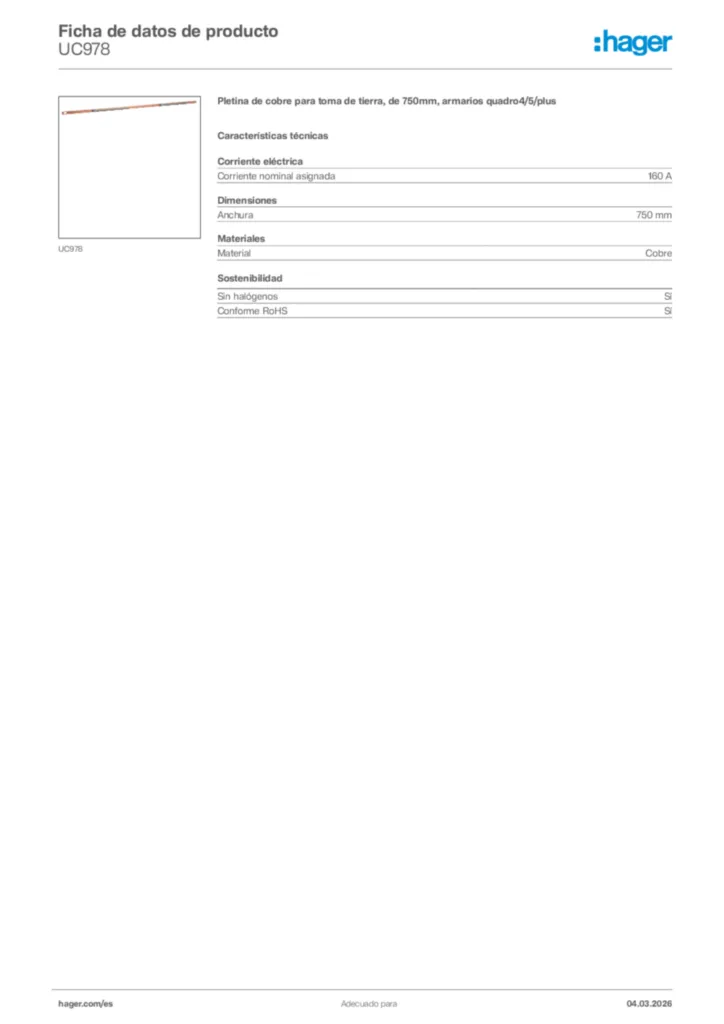 Imagen Hager Ficha de datos de producto UC978 | Hager España