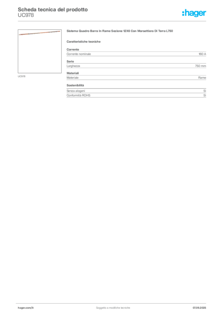 Immagine Hager Scheda tecnica del prodotto UC978 | Hager Italia