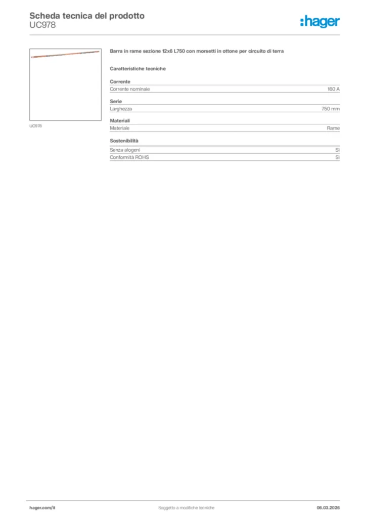 Immagine Hager Scheda tecnica del prodotto UC978 | Hager Italia
