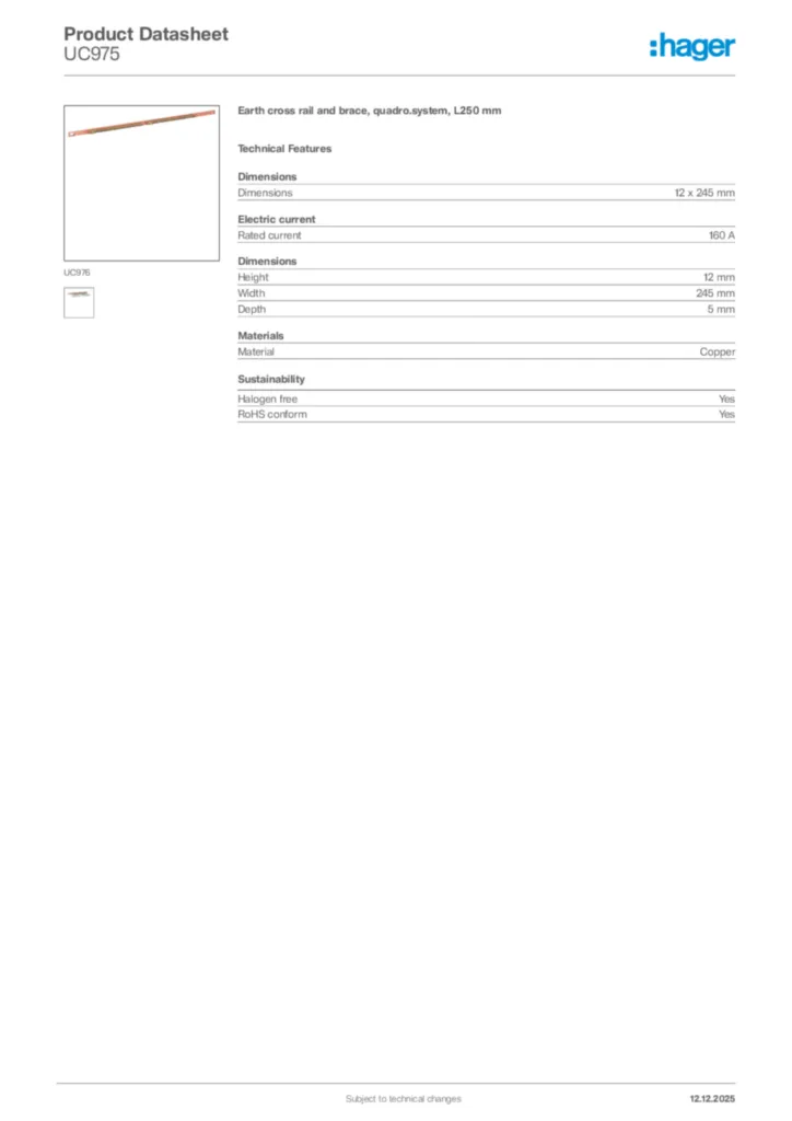 Image Hager Product data sheet UC975  | Hager Africa