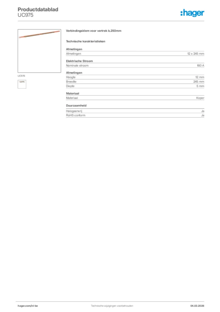 Afbeelding Hager Productdatablad UC975 | Hager Belgium