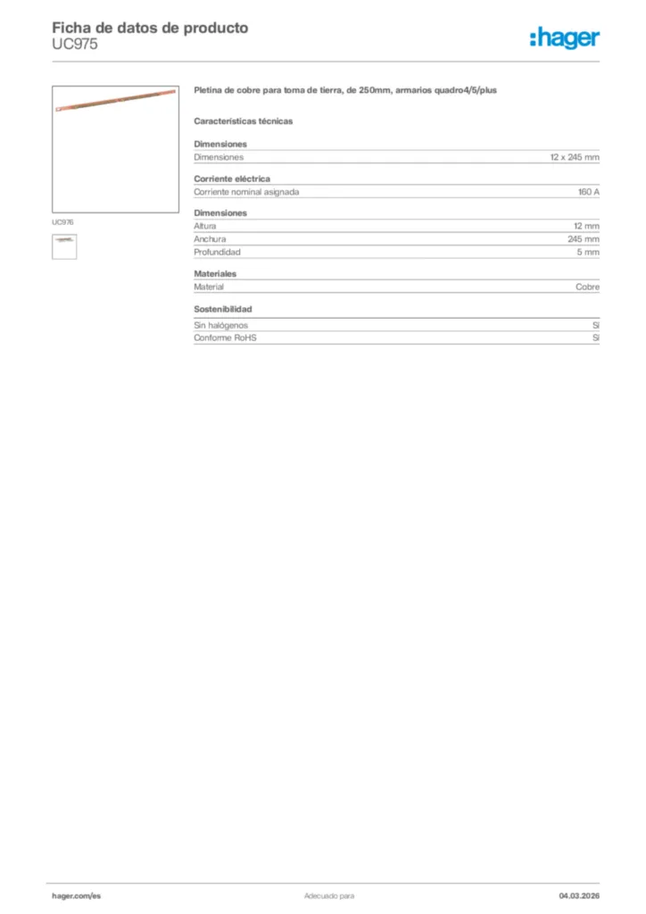 Imagen Hager Ficha de datos de producto UC975 | Hager España